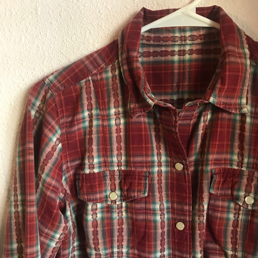 Red and Teal Western Snap Button Cotton Western Cowgirl Shirt